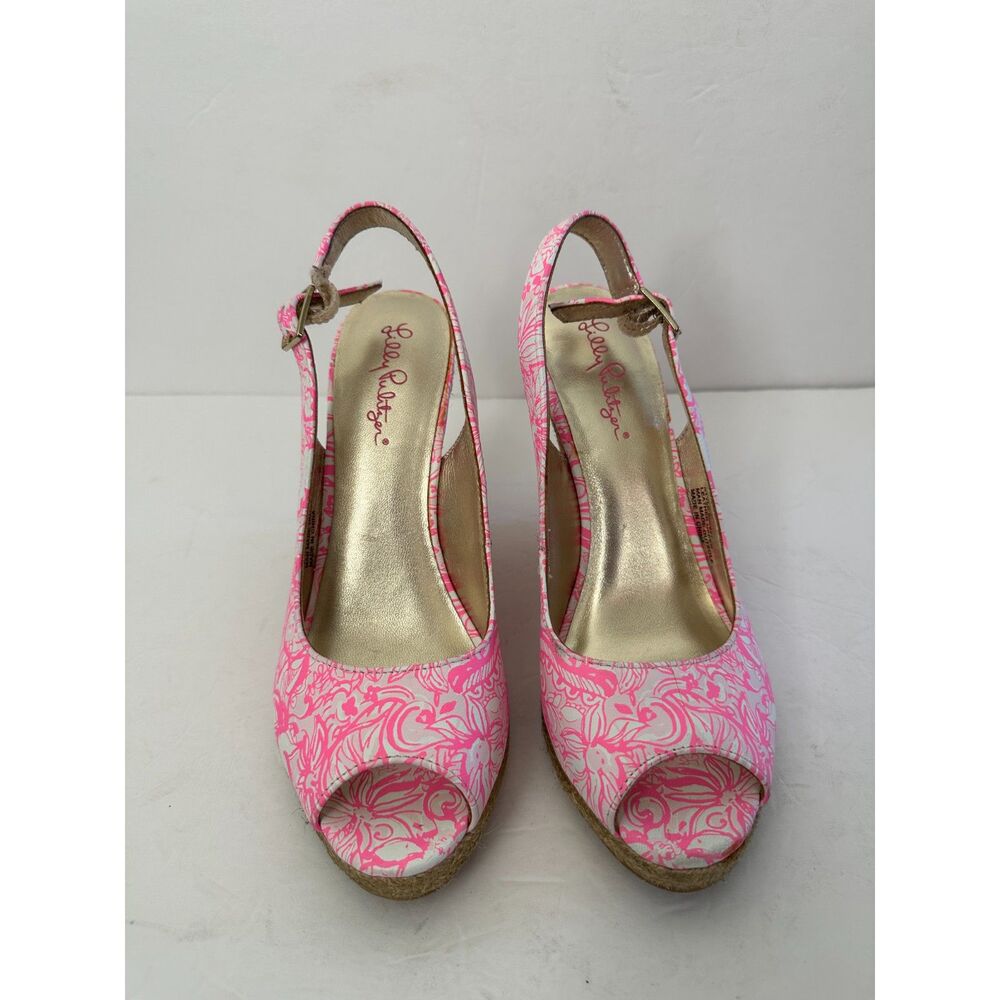 Lilly Pulitzer Pink Patterned Slingback Wedges